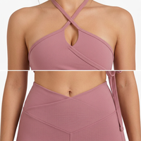 Ensemble Athleisure Chic 3 Pièces Côtelé Style Ballet-Core pour Femme – Élégant Shrug à Nouer sur le Côté et Ensemble de Yoga Taille Haute Croisé Évasé pour Sports Décontractés et Fitness