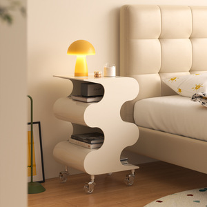 <span class=keywords><strong>Tavolino</strong></span> Laterale Salvaspazio Ondulato con 3 Ripiani Aperti e Rotelle Scorrevoli per <span class=keywords><strong>Soggiorno</strong></span> e Camera da Letto - Product Image 4