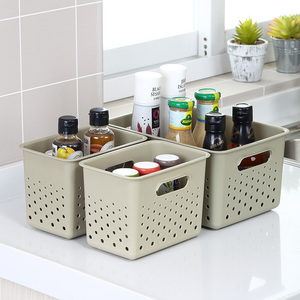 Creative House Durable Home Storage Bin Hollow Lid Storage Sundry Food Bottle Stackabel 3pc Pack PET Plastic Storage Basket