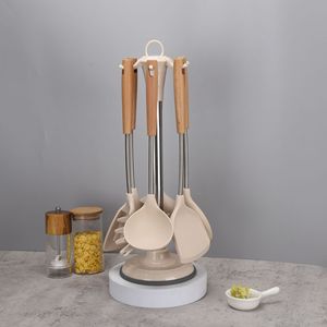 Ustensiles de cuisine en silicone de qualité alimentaire avec manche en bois de hêtre, spatule, cuillère, ustensiles de cuisine, outils de cuisine domestiques - Product Image 4