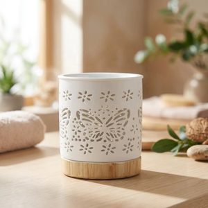 Diffuseur d'Huiles Essentielles en Céramique de Luxe en Gros avec Base en Bois, Papillon Sculpté, Cadeau pour la Maison, le Spa, le Yoga - Product Image 5