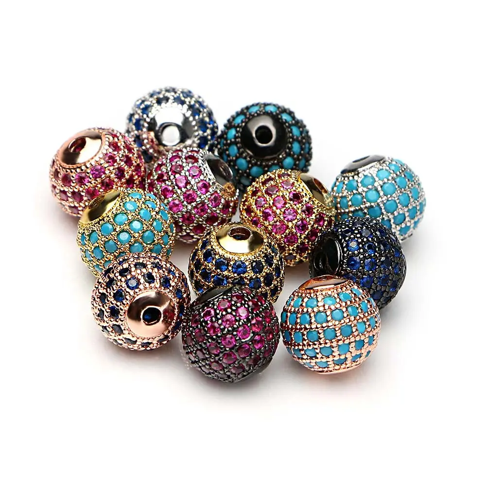 Colorful 6mm 8mm 10mm DIY Bracelet Jewelry Making Zircon CZ Spherical Beads Cooper Metal Beads Charms for DIY Luxury Jewelry