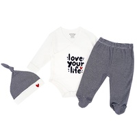 Ensemble 3 pièces nouveau-né 0-3 mois : Barboteuses à manches longues en coton peigné, body, pantalon et bonnet – Tenue de ramper toutes saisons