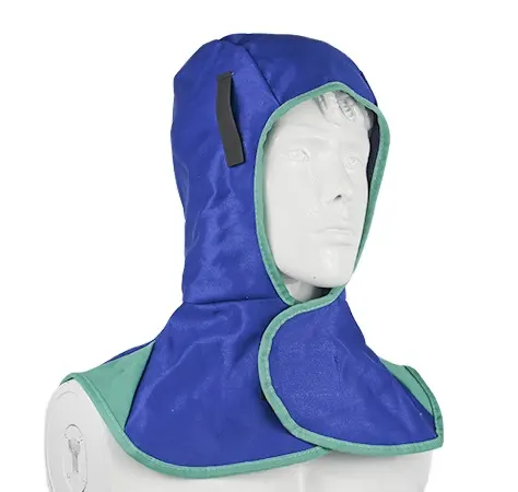 Cappuccio per saldatura blu in cotone ignifugo con cappuccio per saldatura drappeggiato sulla spalla del collo protezione per il collo resistente al calore Match Weld Helmet