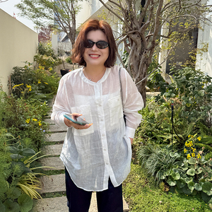 Camicia da donna <span class=keywords><strong>taglie</strong></span> <span class=keywords><strong>forti</strong></span> 200 libbre in ramiè leggero 100% per primavera ed estate, girocollo ampio - Product Image 1