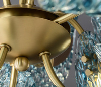 Lustre moderne en verre artistique bleu motif floral pour salon, chambre, salle à manger, cuisine – Décoration artistique, suspension en cuivre et verre