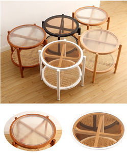 Salon moderne Table basse double couche de bureau en bois massif rotin et verre Petite table basse amovible portable pour l'extérieur - Product Image 5