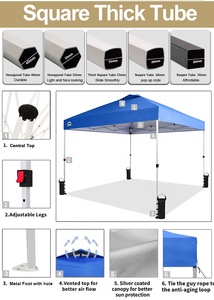Gazebo plegable 3x3, tienda de campaña con dosel emergente para exteriores con marco de aluminio, pared lateral de tela de construcción de acero para acampar, Carpetas Toldos - Product Image 3