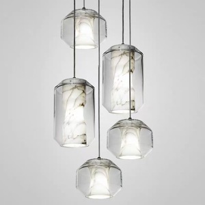 Modern Glass Pendant <b>Light</b> With Marble Pattern Led Chandelier For <b>Dining</b> Room Bedroom Bar Counter Lighting Fixture - Product Image 1