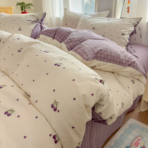 Fresh Elegant Floral <b>Tie</b> Up Plaid Duvet Cover Set 150x200cm Polyester Cotton Blend Garden Series <b>Bedding</b> - Product Image 1
