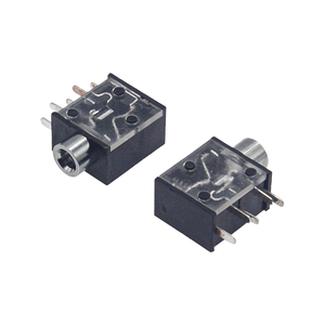 PJ-325 ช่องเสียบแจ็คเสียงสเตอริโอขนาด 3.5 มม., แบบติดตั้งแนวตั้ง 5 พิน พร้อมเปลือกทองเหลือง, ตัวเรือนสีดำพร้อมฝาครอบโปร่งใส - Product Image 1