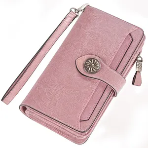 Luxury Long Design Leather Clutches For Woman Rfid Blocking Multi-function Card Holder Purse With Wristband