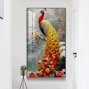 Peintures murales modernes en gros d'usine, décoratives pour salon, encadrées, calligraphie paon et peinture animale en porcelaine de cristal - Product Image 4