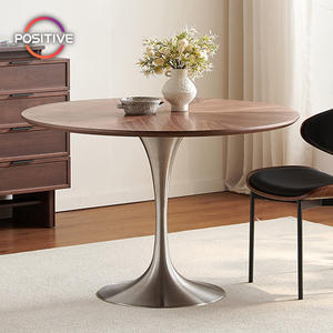Mid-Century Modern Round Dining <strong>Table</strong> <strong>Tulip</strong> Style Metal Base Wooden Top For Minimalist Home Interiors Dining <strong>Table</strong> - Product Image 1