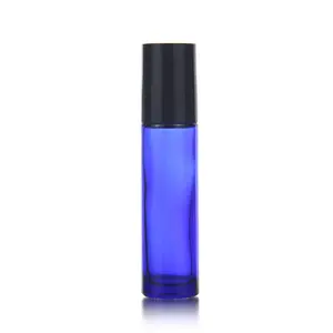 10ml Cobalt kính màu xanh rollon chai nước hoa với nắp màu đen