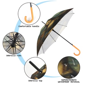 Sunny Kinter 46-Inch Straight <b>Umbrella</b> Semi-<b>Automatic</b> Wood Handle 8 Ribs Auto Open Button American Style Polyester Mona Lisa's - Product Image 3