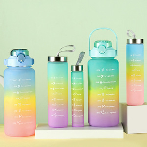 Ensemble de 3 bouteilles d'eau avec paille, personnalisables, sans BPA, en plastique, pour la gym, avec messages de <span class=keywords><strong>motivation</strong></span> - Product Image 4