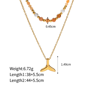 Collana a Doppio Strato Placcata in Oro 18k, Collana a Coda di Pesce, Gioielli Oceanici, Collana in Acciaio Inossidabile con Perline Antiossidanti, Vendita all'Ingrosso - Product Image 3