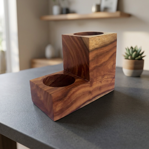 Solid Wooden Step Shape Pen Holder Dual Slot Desk Organizer Painted <b>Sliding</b> Bottom Modern Eco Friendly Office Home Decor - Product Image 1