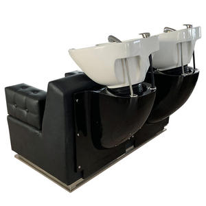 High Quality Portable Double Seater Backrest Ceramic Basin Shampoo Chair Salon Furniture Commercial <b>Black</b> Shampoo <b>Bed</b> <b>Set</b> - Product Image 2