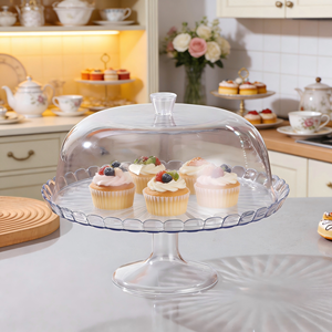 Base de Plástico Transparente para Pastel con Cubierta de Domo, Soporte Transparente para Exhibición de Pasteles, Postres, Repostería, Cafetería - Product Image 6