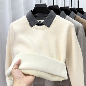 Maglione Invernale Stile Coreano alla Moda <span class=keywords><strong>con</strong></span> Collo a Camicia Finto Morbido al Tatto <span class=keywords><strong>Felpa</strong></span> da Uomo <span class=keywords><strong>con</strong></span> Fodera in <span class=keywords><strong>Pile</strong></span> - Product Image 1