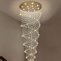 Lustre suspendu en cristal K9 LED en spirale moderne pour escalier de luxe, plafond haut, hall d'hôtel, villa