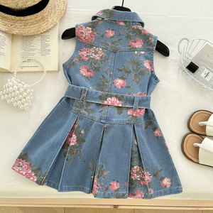 Vestido de Mezclilla de Verano para Niñas de 3 a 8 Años, con Hermosas Flores, Sin Mangas, <span class=keywords><strong>Falda</strong></span> de Mezclilla, Conjunto de Una Pieza - Product Image 2