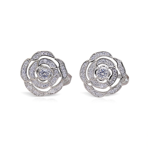 Orecchini in Oro Bianco con Diamanti Taglio Brillante Rotondo Colore G Diamanti Naturali Stile Romantico Gioielli da Sposa per Donne - Product Image 1