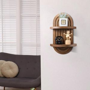 Wooden <b>Wall</b> <b>Mounted</b> <b>Shelf</b> Arched Bohemian Style 2 Tier Display Rack For Bedroom Living Room Storage - Product Image 3