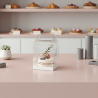 Boîte à gâteau transparente surélevée avec poignée, en gros, gaufrée, de qualité alimentaire, portable, pour desserts d'anniversaire