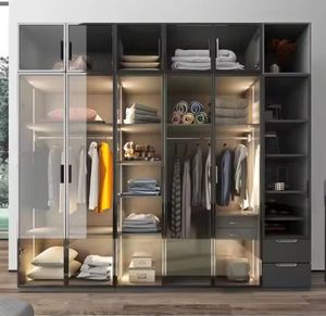 Wood Closet Home Bedroom Storage Cabinet High-end Designer Household Bedroom <b>Wardrobe</b> With Mirror & <b>Drawers</b> - Product Image 2