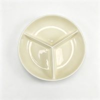 Assiette en céramique ronde à 3 compartiments, 19,3*5,1 cm, glaçure lisse, pour la préparation des repas et le service des apéritifs