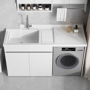 Mueble de Lavandería Moderno de Acero Inoxidable para Balcón, Mueble de Baño Impermeable con Lavabo, Mueble Simple para Lavadora - Product Image 5