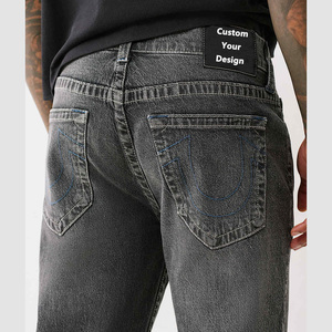Nhà máy cung cấp quần jean nam may theo yêu cầu, in logo tùy chỉnh, bán buôn, phong cách đường phố, cạp thô, kiểu vintage, quần bò xước màu xám, ống thẳng - Product Image 3