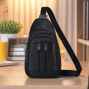 Men's Genuine Leather Chest <b>Bag</b> Solid Color Wear-Resistant Crossbody Shoulder <b>Bag</b> Everyday Outfits Fashionable Spring 2025 - Product Image 1