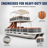 Bateau ponton de luxe en aluminium de 30 pieds pour 20 personnes, à double pont, avec toboggan et pont solaire, idéal pour les fêtes, les flottilles de location de stations balnéaires et les lacs.