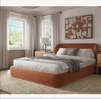 Lit plateforme moderne au design actuel, ensemble de chambre à coucher européen en bois blanc et beige, tailles Queen et King