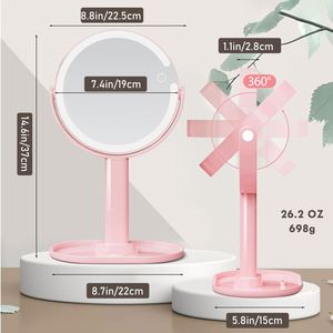 Personalized Desktop Cosmetic <b>Mirror</b> <b>with</b> Magnetized Eyelash Holder 360 Degree Rotation Rechargeable <b>Lighted</b> - Product Image 4