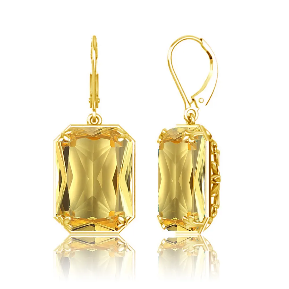 Designs Frauen Große Citrin Edelstein Real Silber Tropfen Ohrringe Schmuck Hersteller Vergoldete Braut Statement Ohrringe