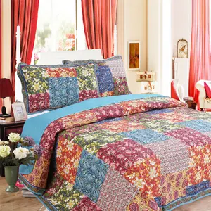 MU Factory sale king size home textile quilted bedding 3-piece wash air conditioning quilt custom printed quilt bed set