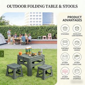 Lightweight Folding Table and Stool Set for Outdoor Activities, Easy to <strong>Transport</strong>, Perfect for Camping, Hiking, and Beach Days - Product Image 1