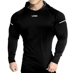 OEM outdoor Hoodies Polyester Breathable Workout Sportswear Running Training Pullover Fitted Fitness Hoodie For Men Custom Logo