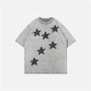 Camiseta de lavado ácido de gran tamaño para hombre de alta calidad, gráfico bordado con apliques personalizados, punto de algodón 100% - Product Image 2