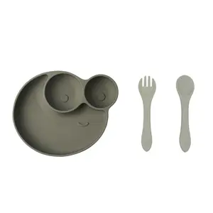 Vendita calda 3 pezzi Set di piatti in Silicone cucchiai divertenti per bambini per Set di ciotole per bambini