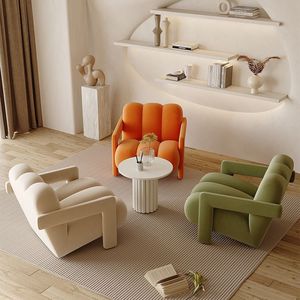 Fauteuil de style crème |   Canapé monoplace en bois massif |   Fauteuil lounge moderne et minimaliste tendance - Product Image 1