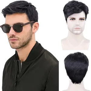 <span class=keywords><strong>Parrucca</strong></span> da <span class=keywords><strong>uomo</strong></span> naturale per capelli sintetica resistente al calore <span class=keywords><strong>parrucca</strong></span> <span class=keywords><strong>corta</strong></span> dritta con fibra ad alta temperatura di colore nero pizzo trasparente - Product Image 4