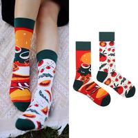Chaussettes fantaisie unisexes asymétriques en coton, motif fruits, tomates, frites et hamburgers – Vente en gros