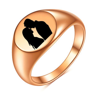 Anillo de Pareja Grabado para Enamorados, 12MM, Redondo, Liso, Unisex, Joyería de Compromiso, Acero, Oro, Negro, Oro Rosa - Product Image 4