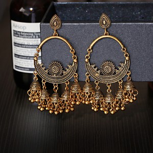 Grande Rotonda Oro Argento Jhumka Orecchini Gioielli Indiani Retro Etnica Gypsy Delle Donne di Boho Delle Signore Dei Monili Retro Nappe 2021 - Product Image 1